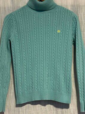 IZOD Cable Knit Turtleneck 100% Cotton Lt Teal Blue Like New Size M